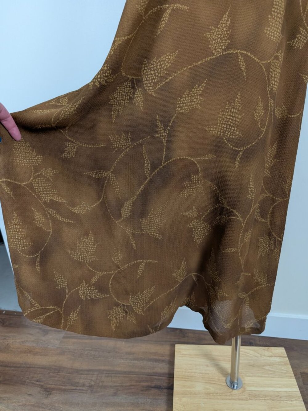Jones New York 100% Silk Floral Midi Skirt Brown Size 14 - Picture 8 of 13